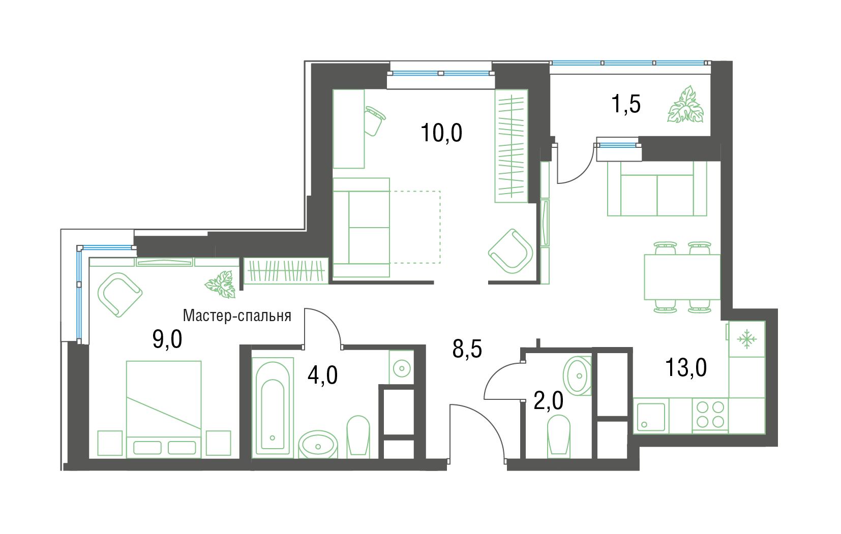 2-комнатная 47 м2 в ЖК Русич Новые Котельники корпус null этаж 4