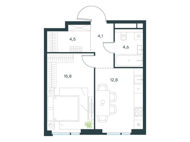 1-комнатная 41 м2 в ЖК Level Войковская корпус null этаж 9