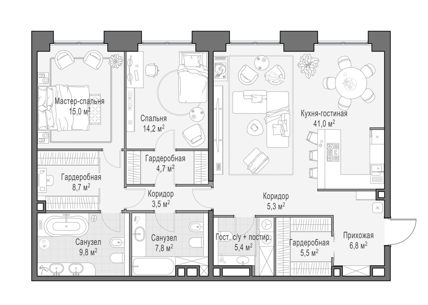 4-комнатная 126 м2 в ЖК Роскошный квартал LIFE TIME корпус null этаж 9