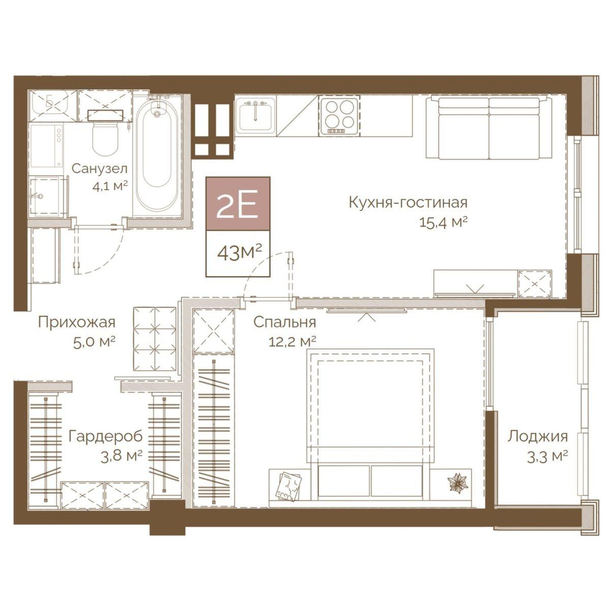2-комнатная 43 м2 в ЖК Днепровский корпус null этаж 14
