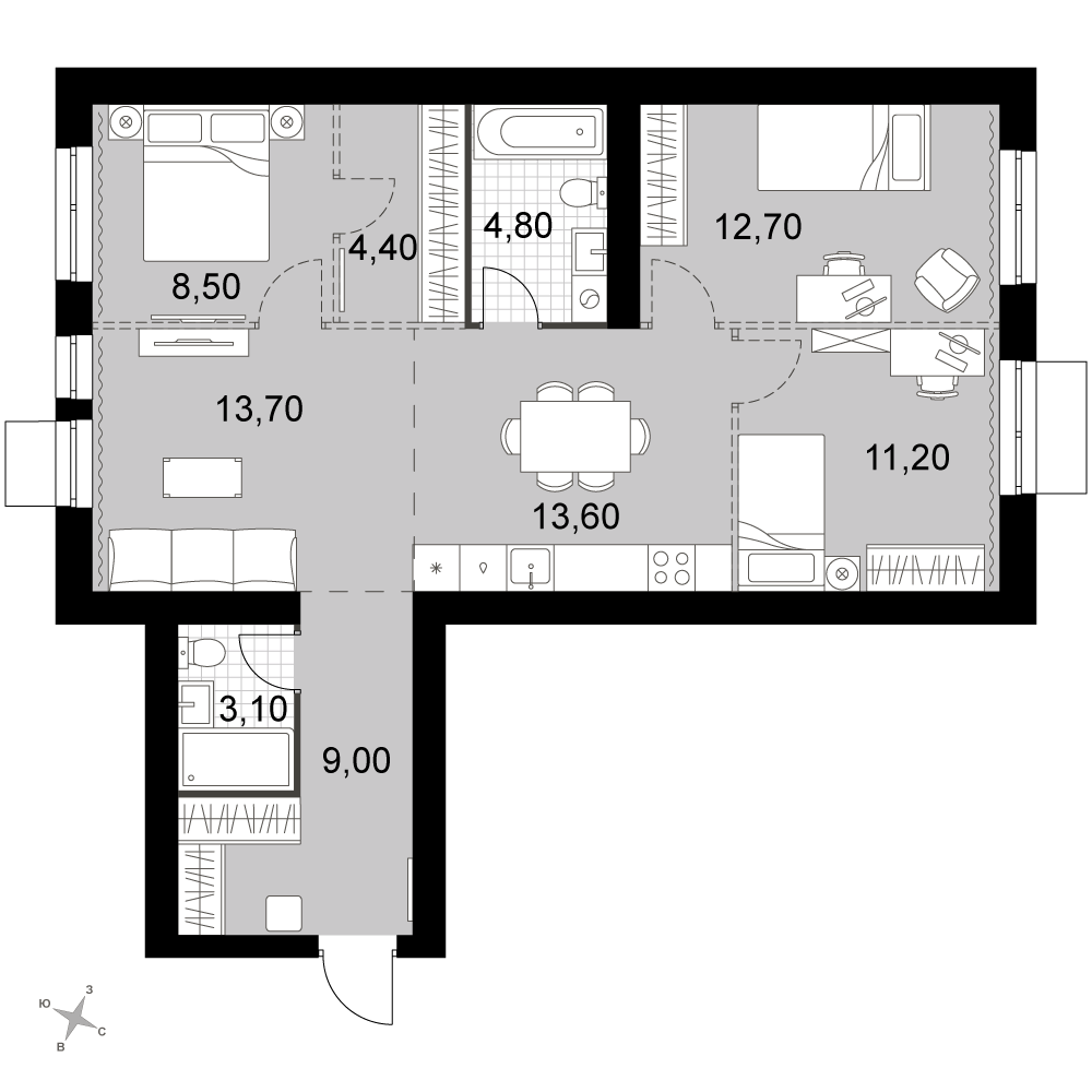 4-комнатная 81 м2 в ЖК Апрелевка Клаб корпус null этаж 2