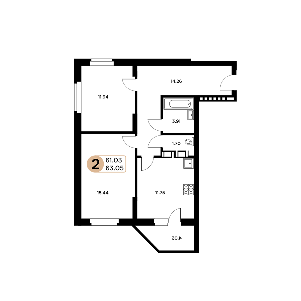 2-комнатная 63 м2 в ЖК Московский корпус null этаж 2