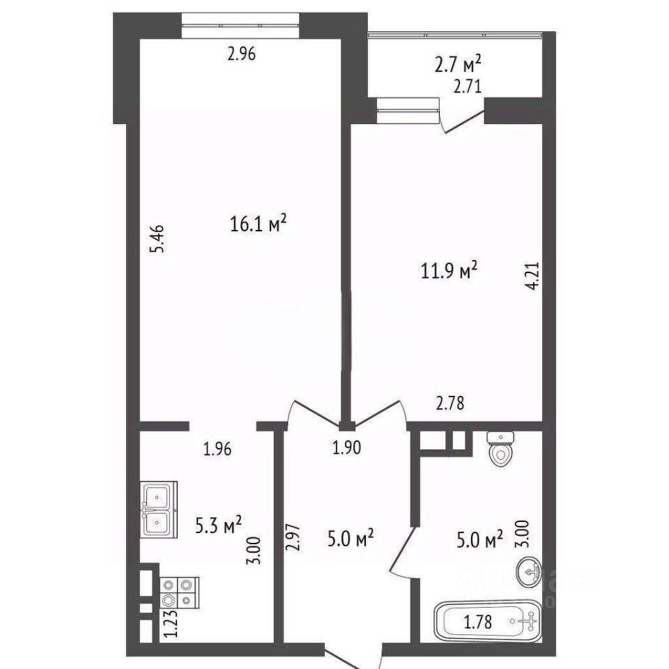 1-комнатная 43.6 м2 в ЖК undefined корпус null этаж 13