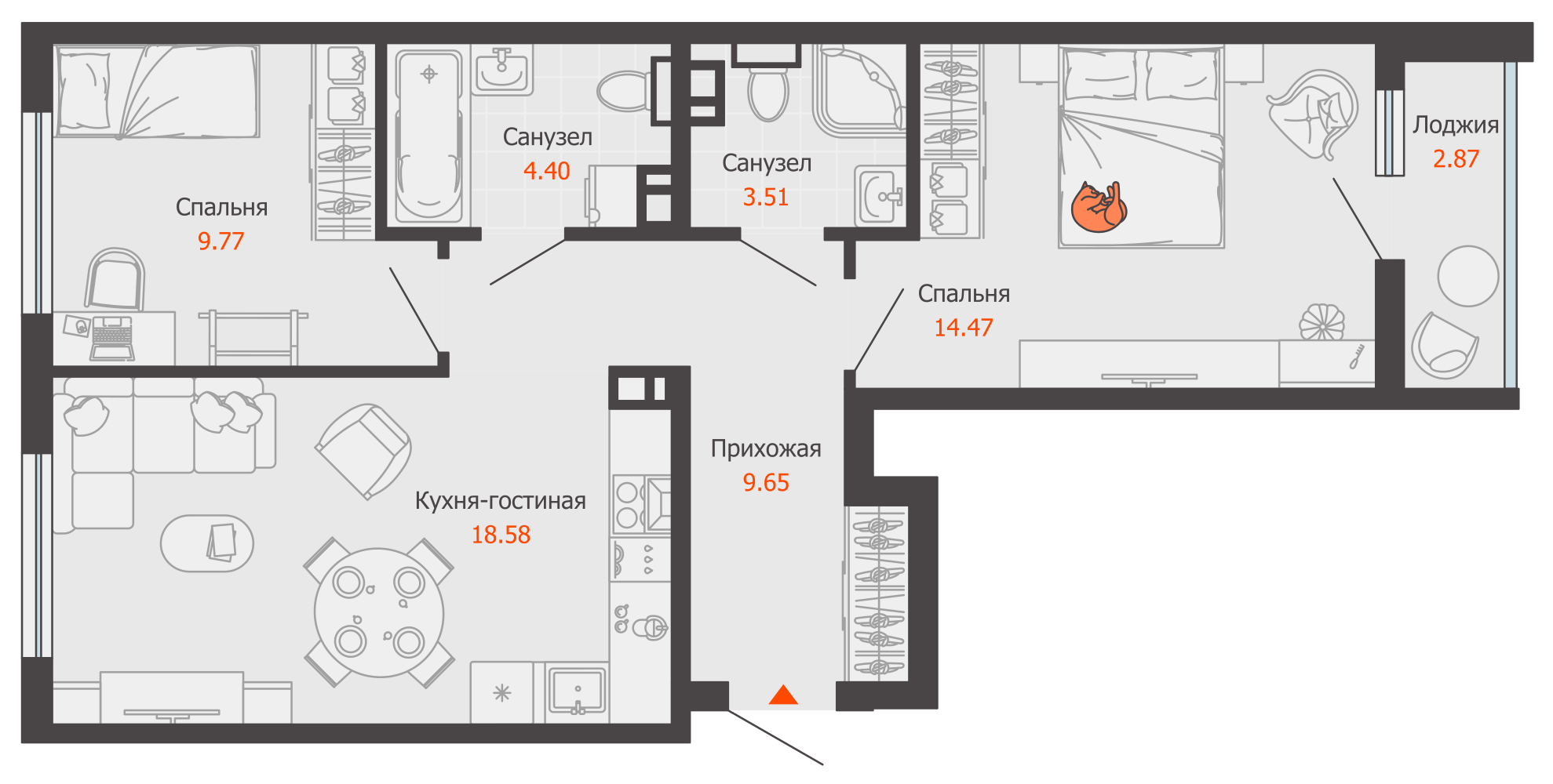 3-комнатная 62 м2 в ЖК Светлые кварталы корпус null этаж 8