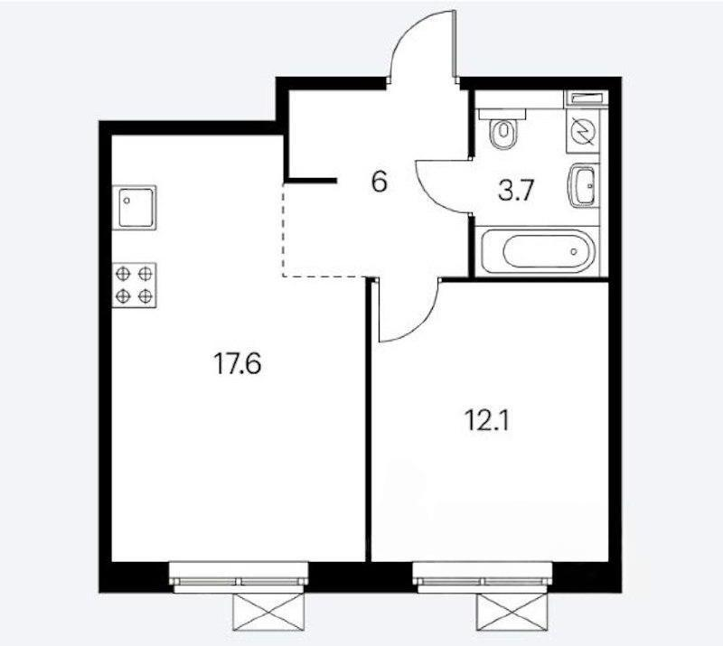 1-комнатная 40 м2 в ЖК undefined корпус null этаж 10
