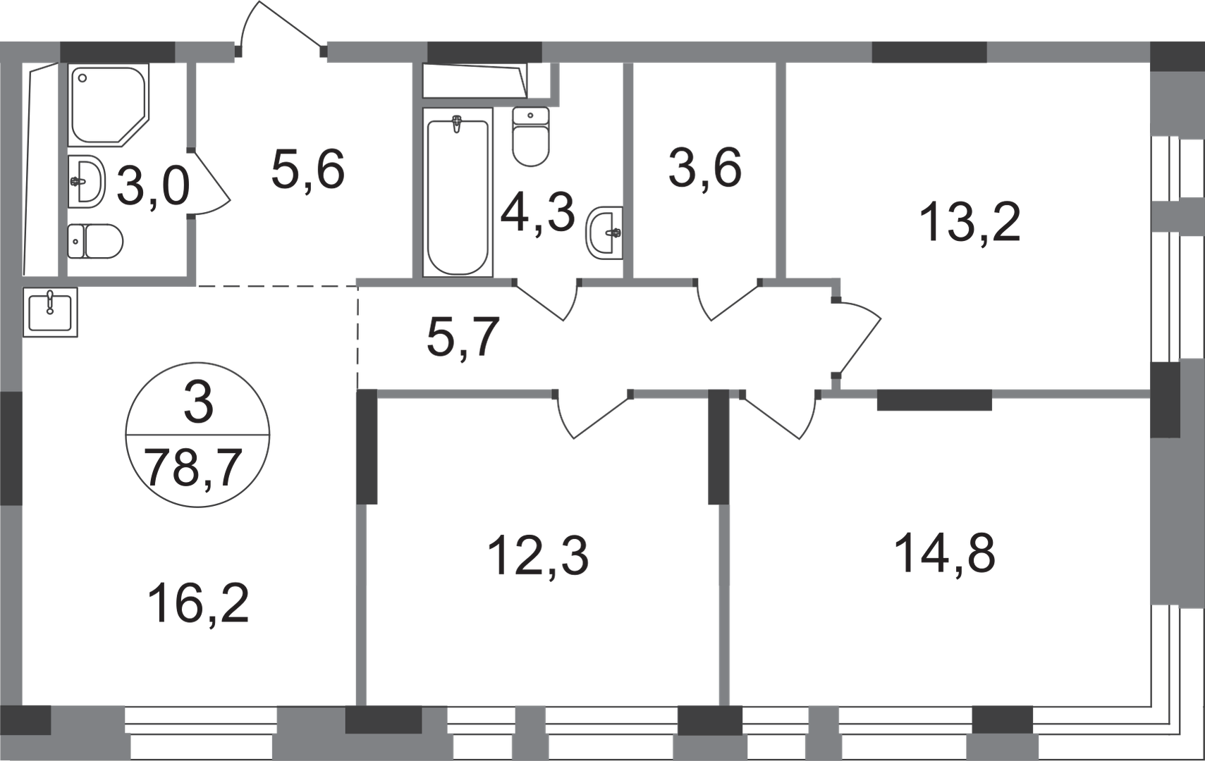 3-комнатная 78 м2 в ЖК Первый Московский корпус null этаж 6