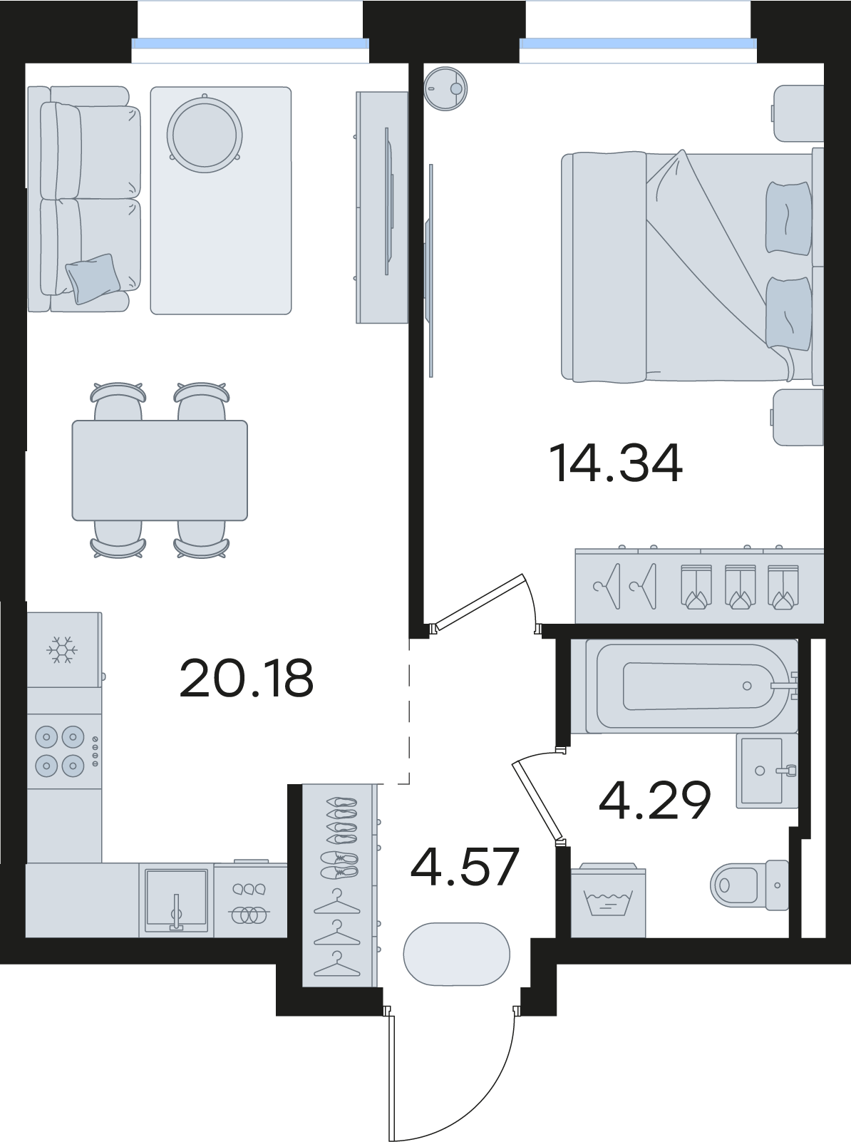 1-комнатная 43 м2 в ЖК Статус на Гребном канале корпус null этаж 8