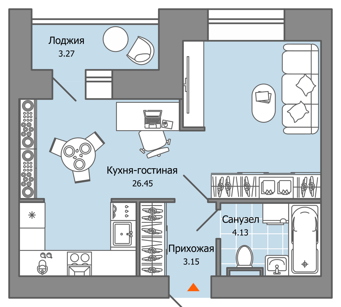 1-комнатная 35 м2 в ЖК ZNAK корпус null этаж 1