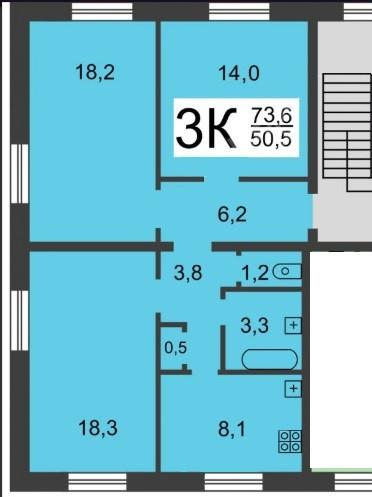 3-комнатная 73.6 м2 в ЖК undefined корпус null этаж 4
