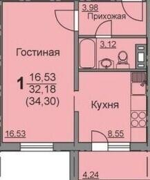 1-комнатная 32 м2 в ЖК undefined корпус null этаж 9