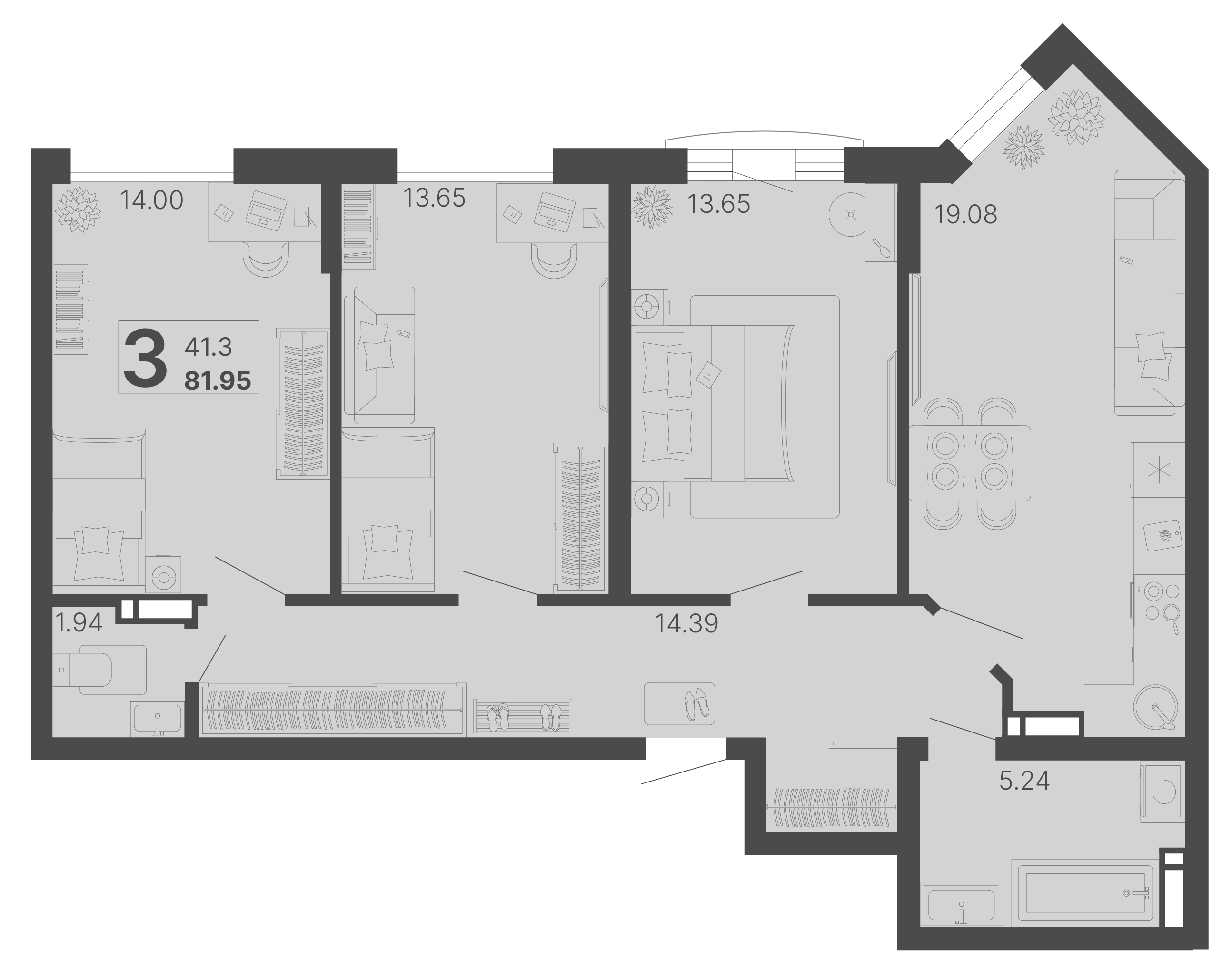 3-комнатная 81 м2 в ЖК Светский лес корпус null этаж 13