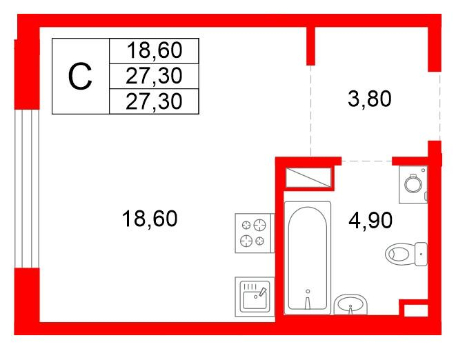 Студия 27 м2 в ЖК PLUS Пулковский корпус null этаж 4