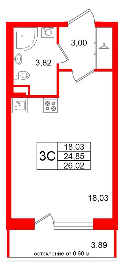 Студия 24 м2 в ЖК Univer City корпус null этаж 1