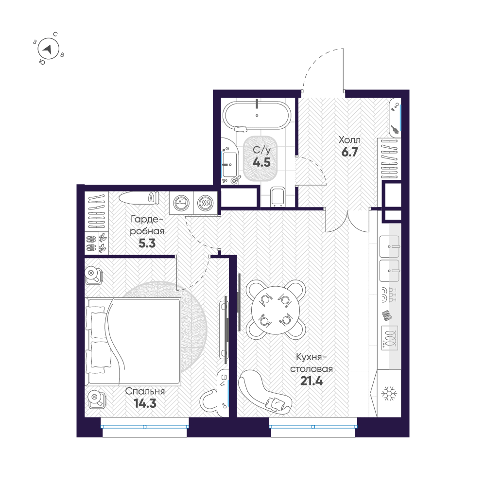 1-комнатная 52 м2 в ЖК ЛДМ корпус null этаж 7
