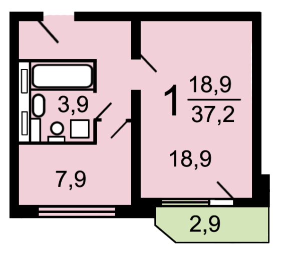 1-комнатная 37.2 м2 в ЖК undefined корпус null этаж 8