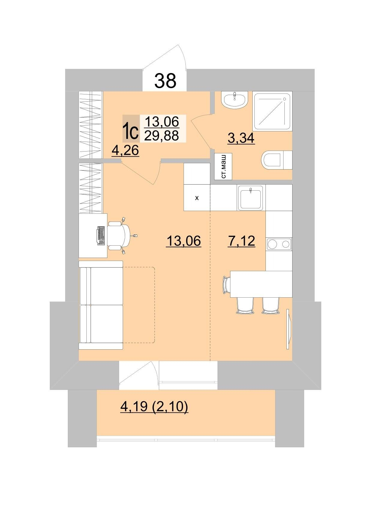 Студия 31 м2 в ЖК Философия Идеалистов на Театральной корпус null этаж 7