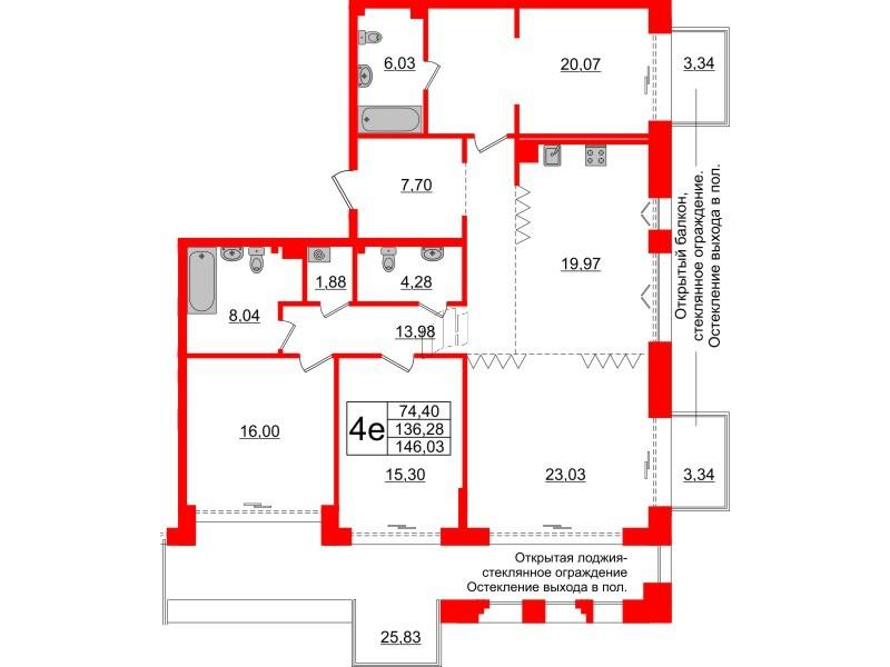 4-комнатная 136 м2 в ЖК Imperial Club корпус null этаж 4