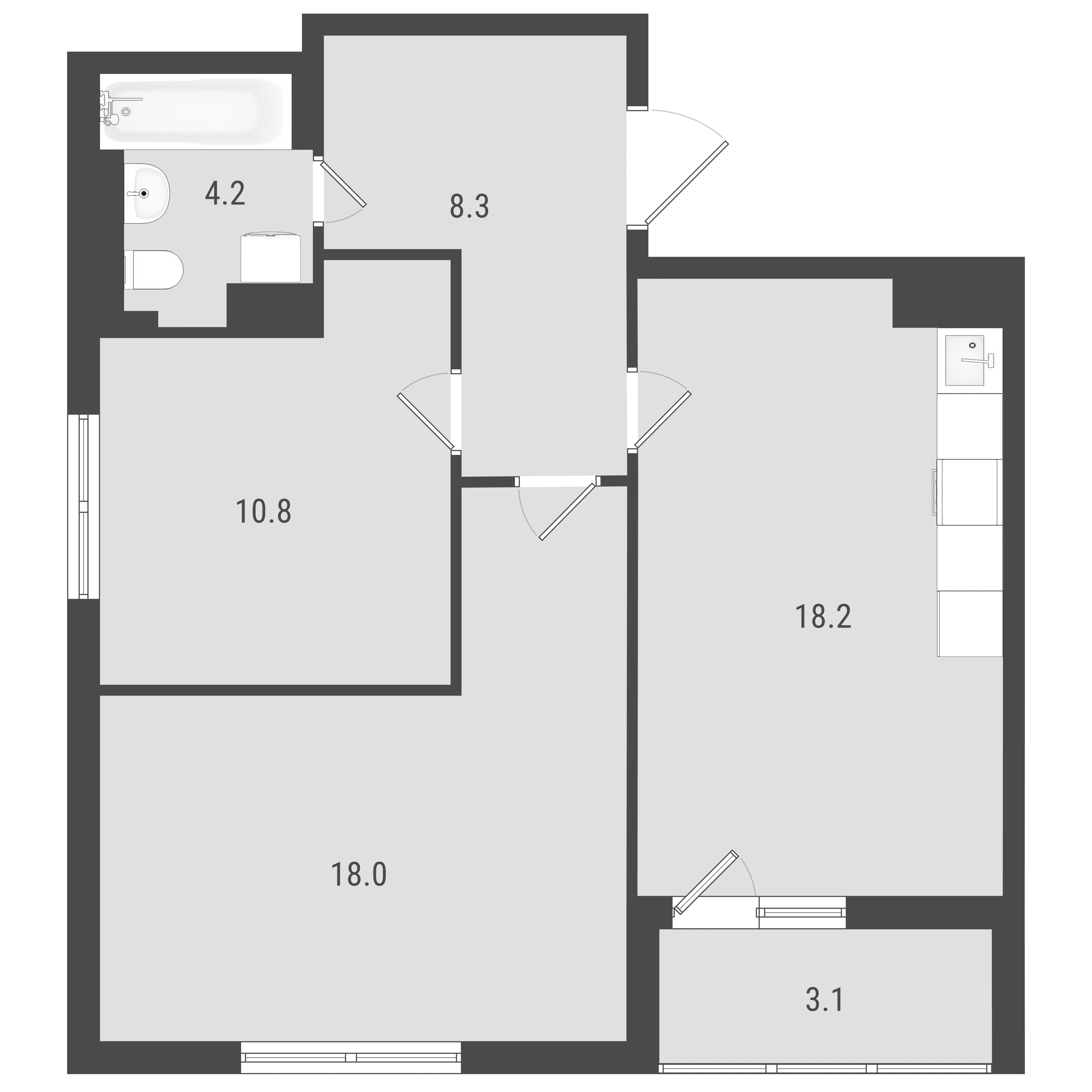 2-комнатная 60 м2 в ЖК Макрорайон Амград корпус null этаж 8