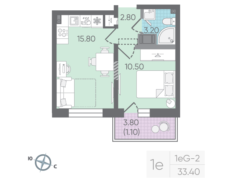 1-комнатная 33 м2 в ЖК Цветной город корпус null этаж 6