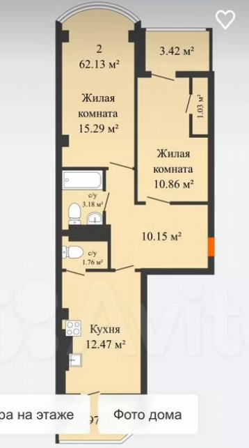 2-комнатная 61 м2 в ЖК undefined корпус null этаж 4