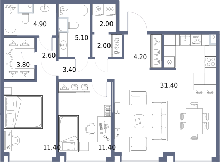 2-комнатная 82 м2 в ЖК Северный порт. Береговые кварталы корпус null этаж 5