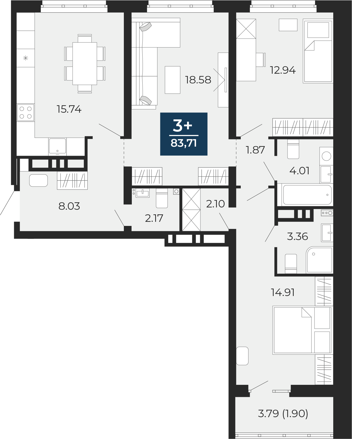 2-комнатная 83 м2 в ЖК Никольский корпус null этаж 2