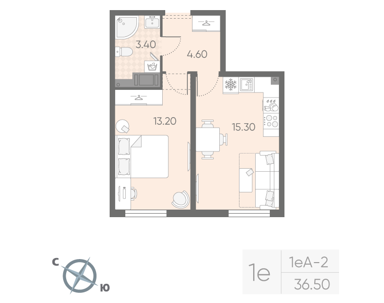 1-комнатная 36 м2 в ЖК Октябрьская набережная корпус null этаж 7