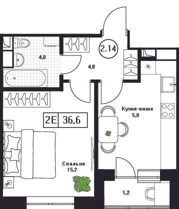 2-комнатная 36 м2 в ЖК Пушкино Град корпус null этаж 9