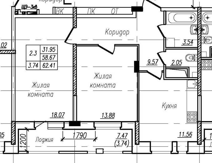 2-комнатная 62 м2 в ЖК Николаевский парк корпус null этаж 9