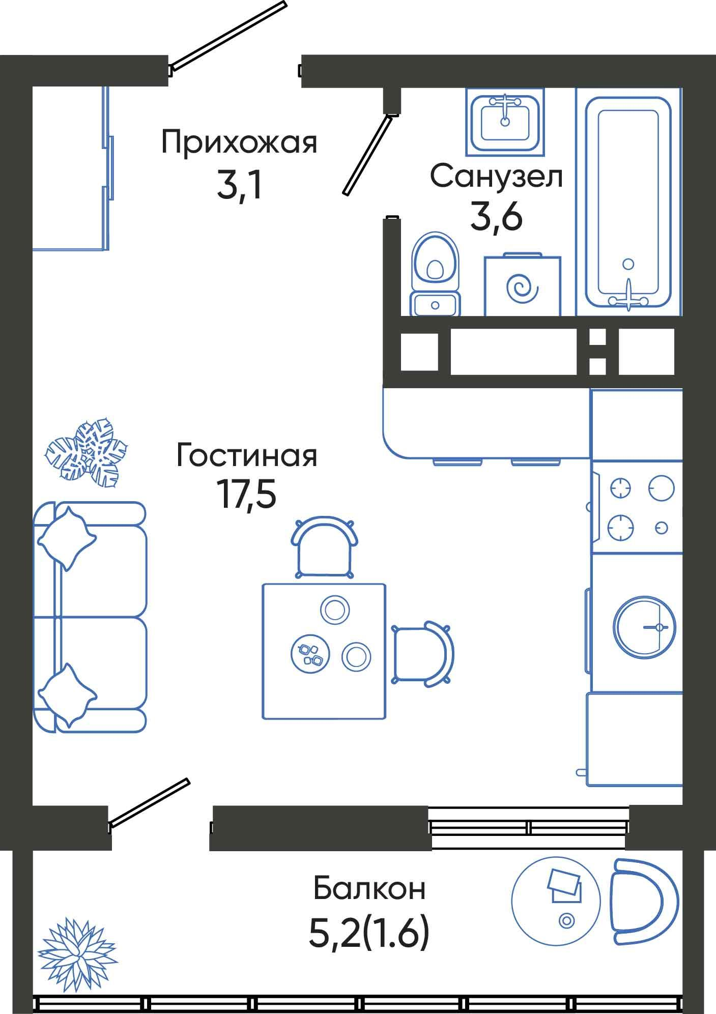 Студия 25 м2 в ЖК Облака корпус null этаж 16