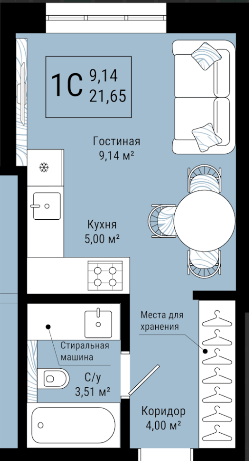 Студия 21.6 м2 в ЖК undefined корпус null этаж 12