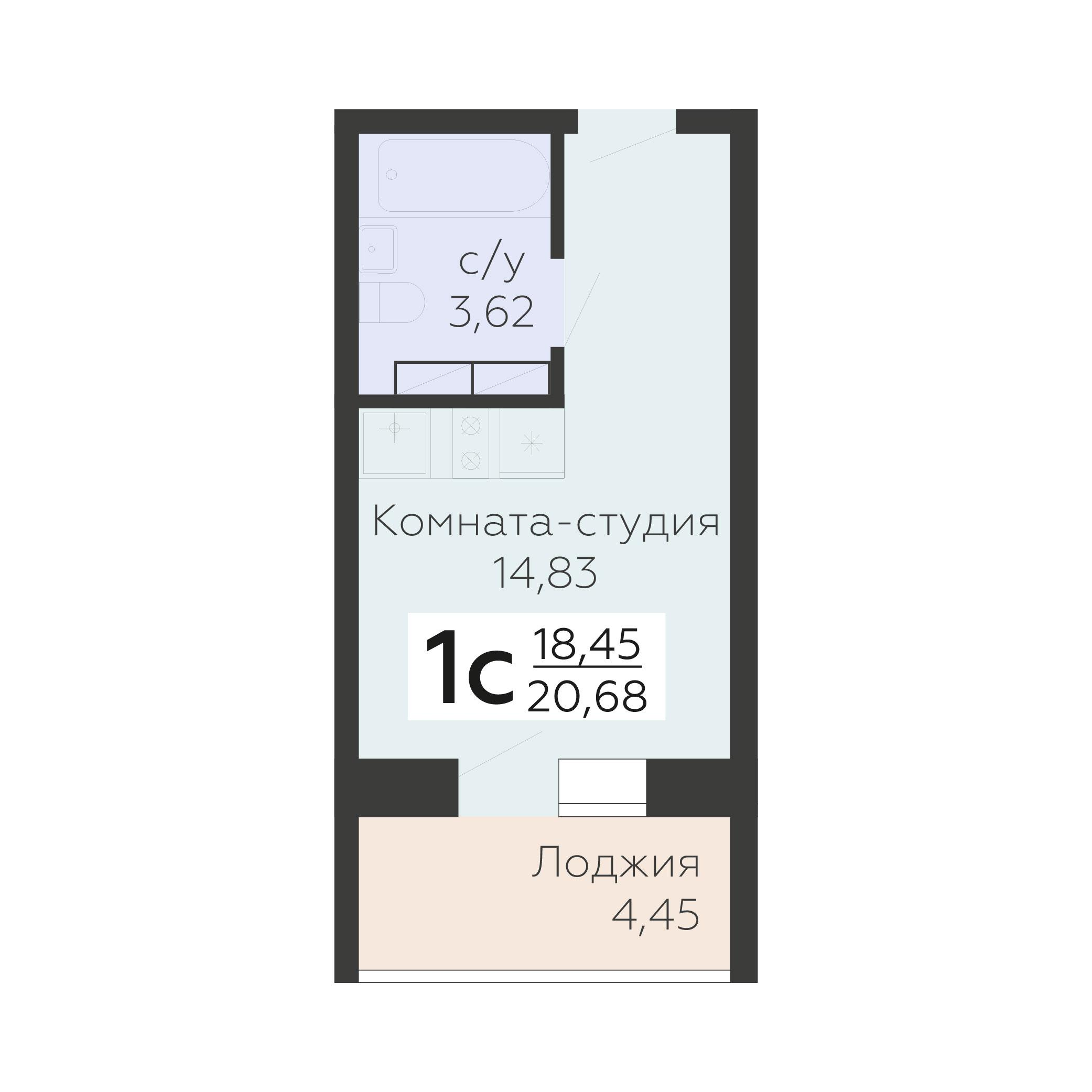 1-комнатная 20 м2 в ЖК Nova парк корпус null этаж 13