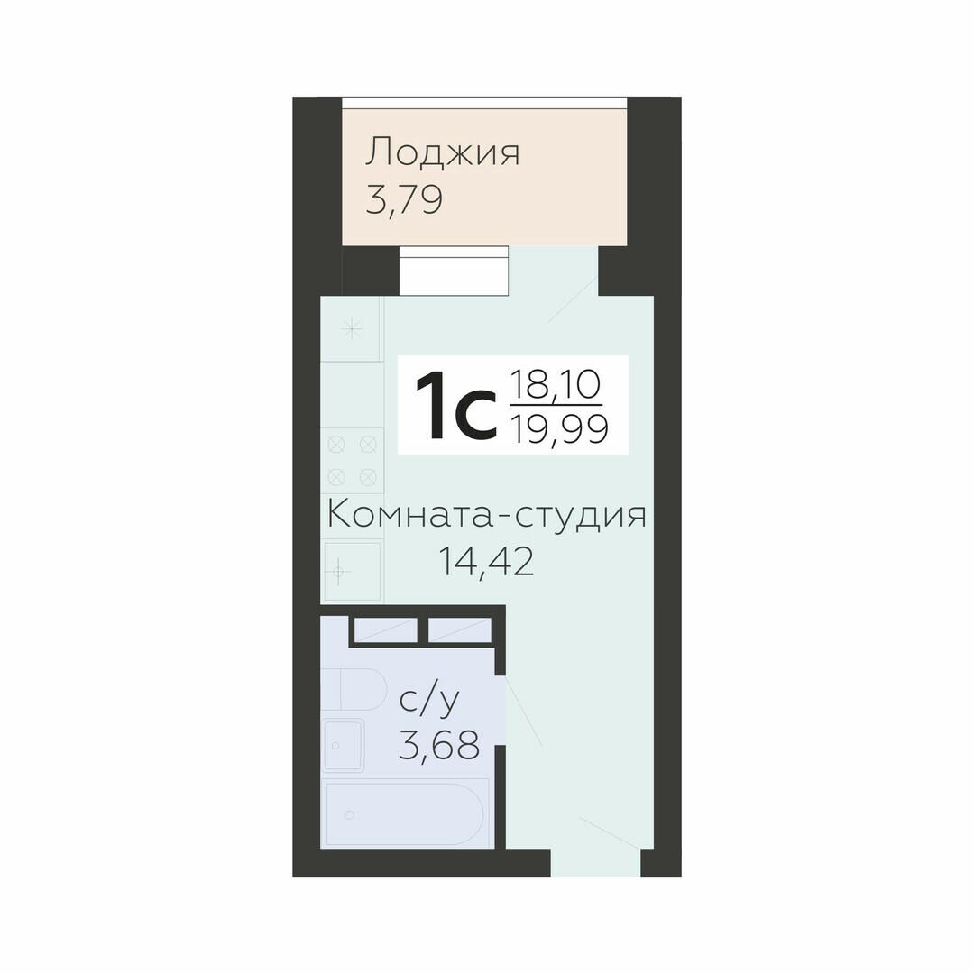 1-комнатная 19 м2 в ЖК Nova парк корпус null этаж 14