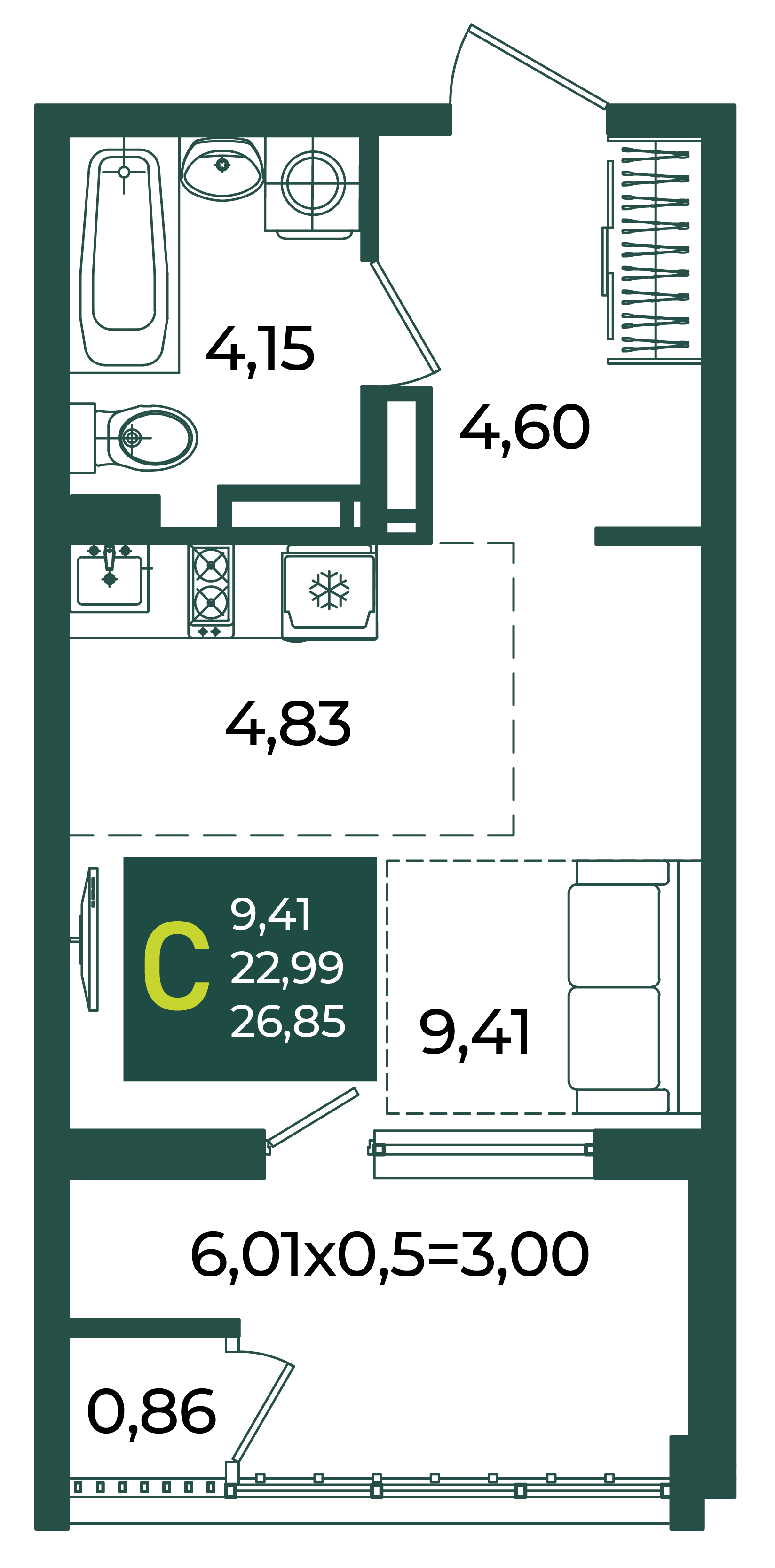 Студия 26 м2 в ЖК Образцово корпус null этаж 16