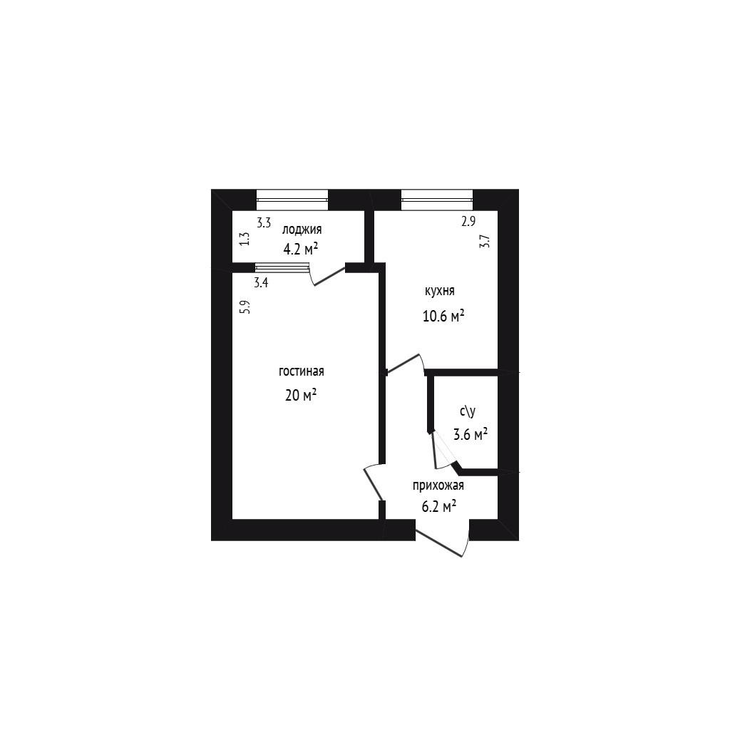 1-комнатная 45 м2 в ЖК undefined корпус null этаж 3