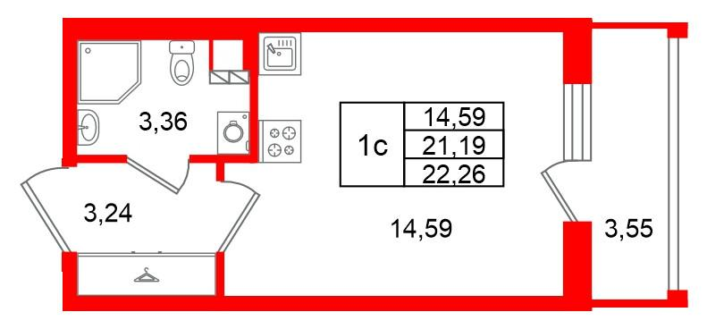 Студия 21 м2 в ЖК Univer City корпус null этаж 3