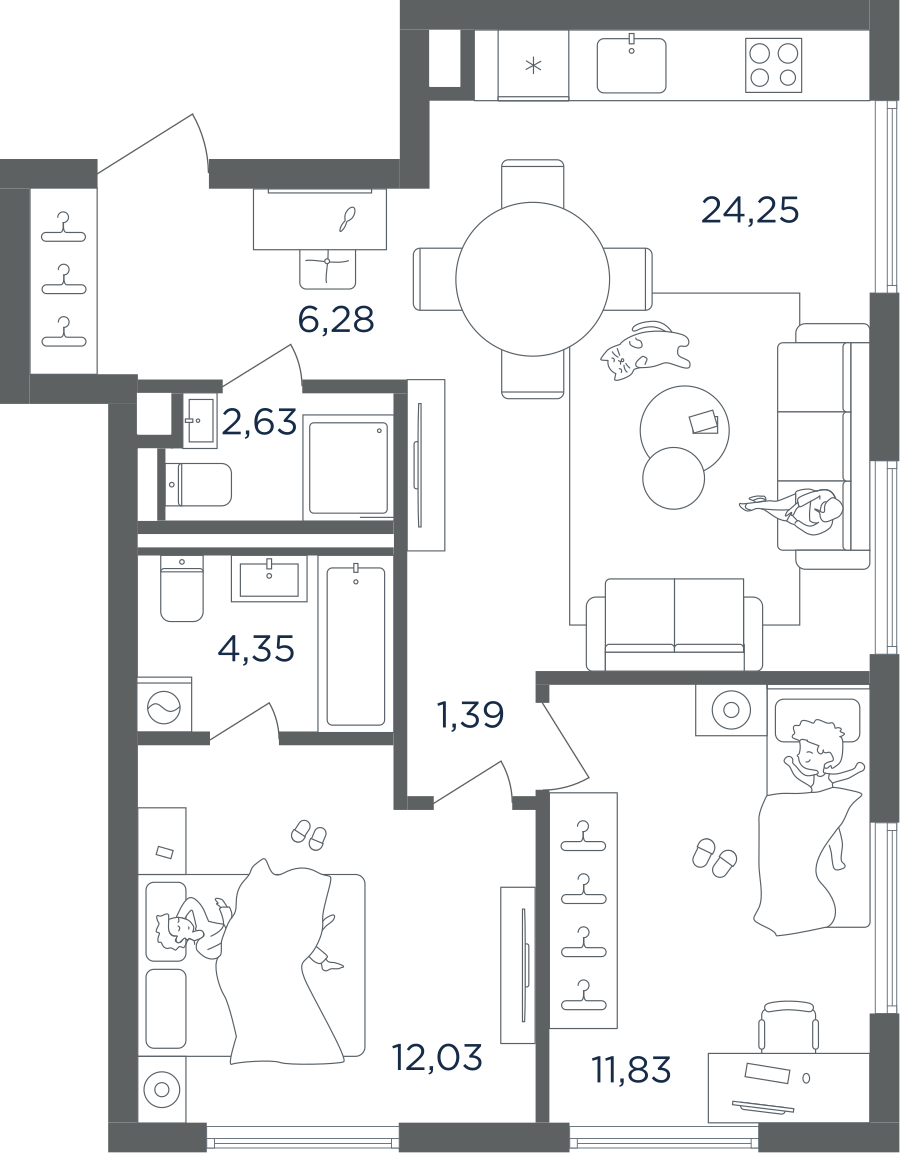 2-комнатная 62 м2 в ЖК ULTIMACity корпус null этаж 9