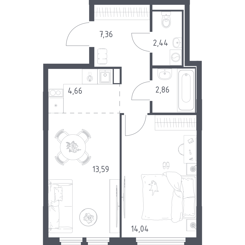 Студия 44 м2 в ЖК Остафьево корпус null этаж 5