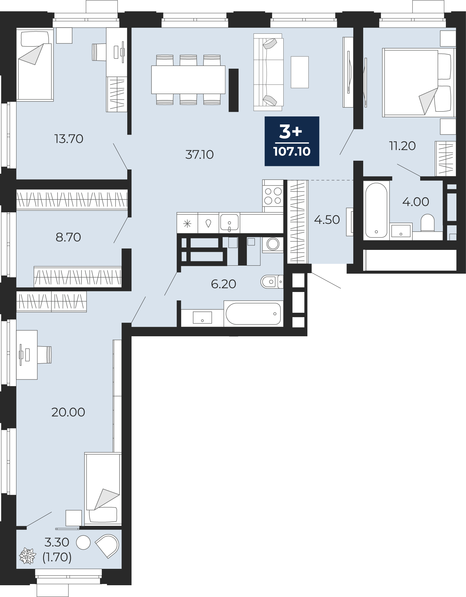 3-комнатная 105 м2 в ЖК Айвазовский корпус null этаж 10