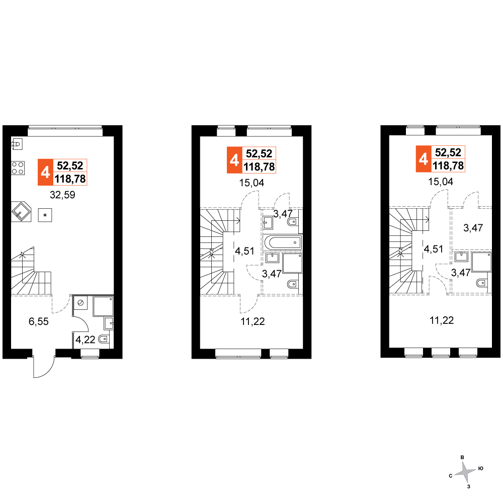 4-комнатная 118 м2 в ЖК Дубровицы Клаб корпус null этаж 1