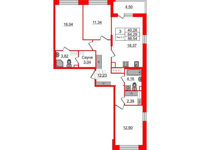 3-комнатная 84 м2 в ЖК Setl Ривьера корпус null этаж 4