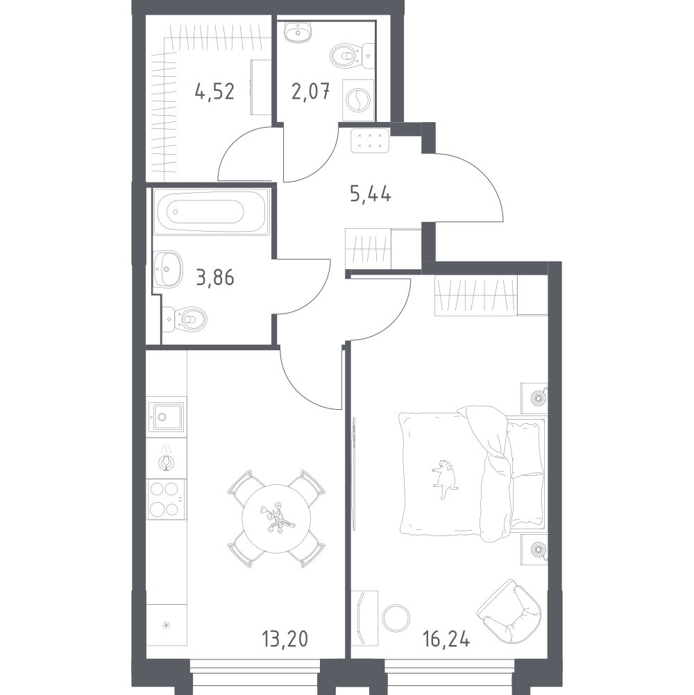 1-комнатная 45 м2 в ЖК Рябиновая Роща корпус null этаж 16