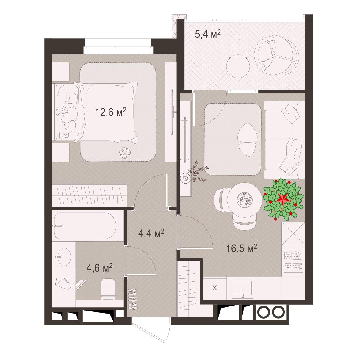 1-комнатная 43 м2 в ЖК Окская стрелка корпус null этаж 7