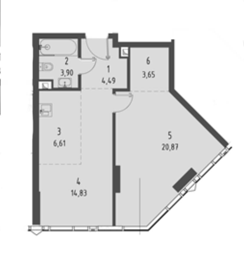 1-комнатная 54.4 м2 в ЖК undefined корпус null этаж 21