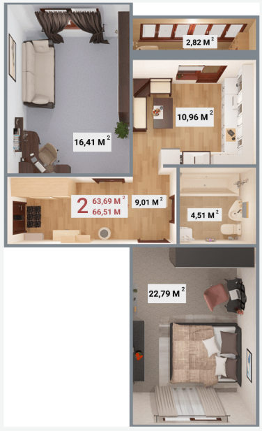 2-комнатная 60.2 м2 в ЖК undefined корпус null этаж 5