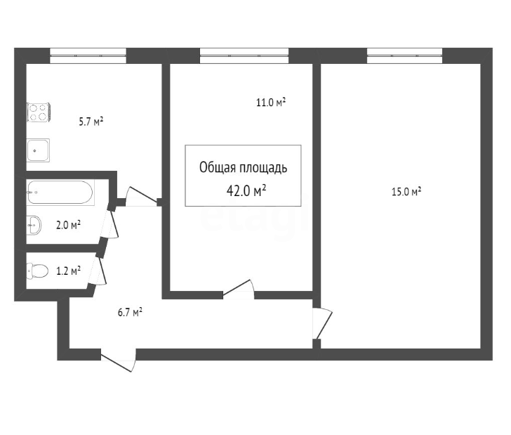 2-комнатная 41.4 м2 в ЖК undefined корпус null этаж 5