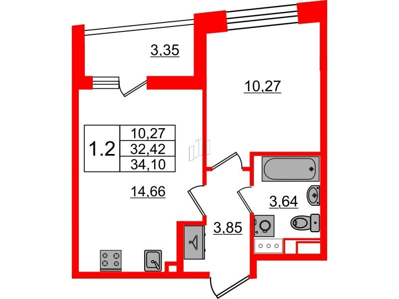 1-комнатная 32 м2 в ЖК Бионика Заповедная корпус null этаж 2