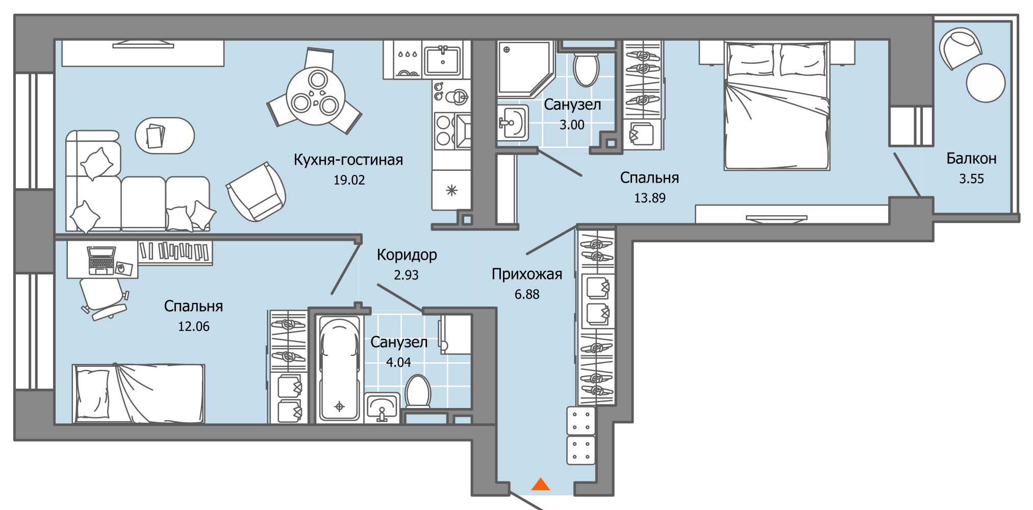 3-комнатная 63 м2 в ЖК Камаполис корпус null этаж 8