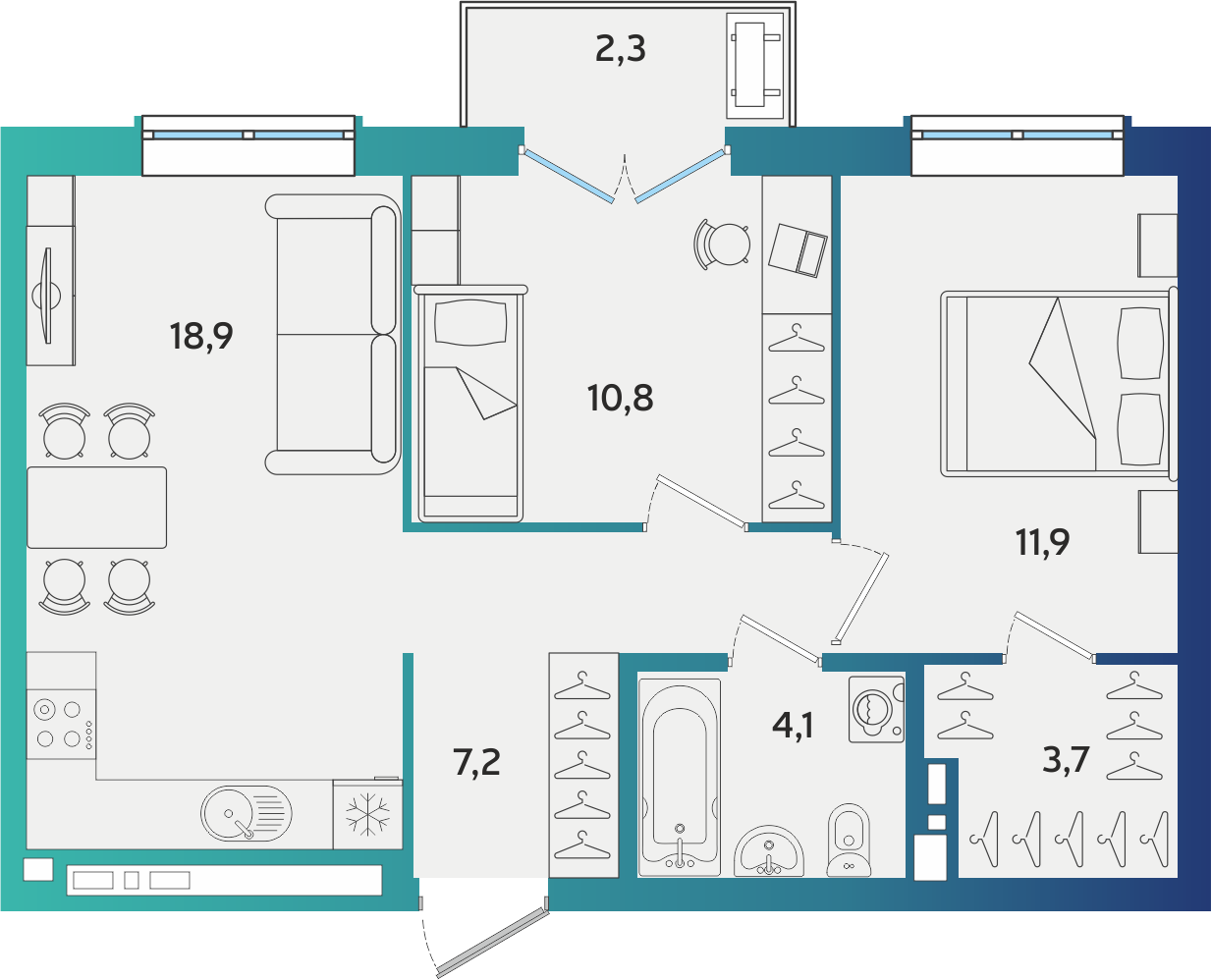 2-комнатная 57 м2 в ЖК Экополис корпус null этаж 6