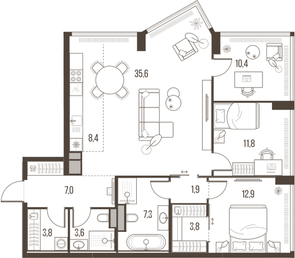 4-комнатная 106 м2 в ЖК High Life корпус null этаж 11